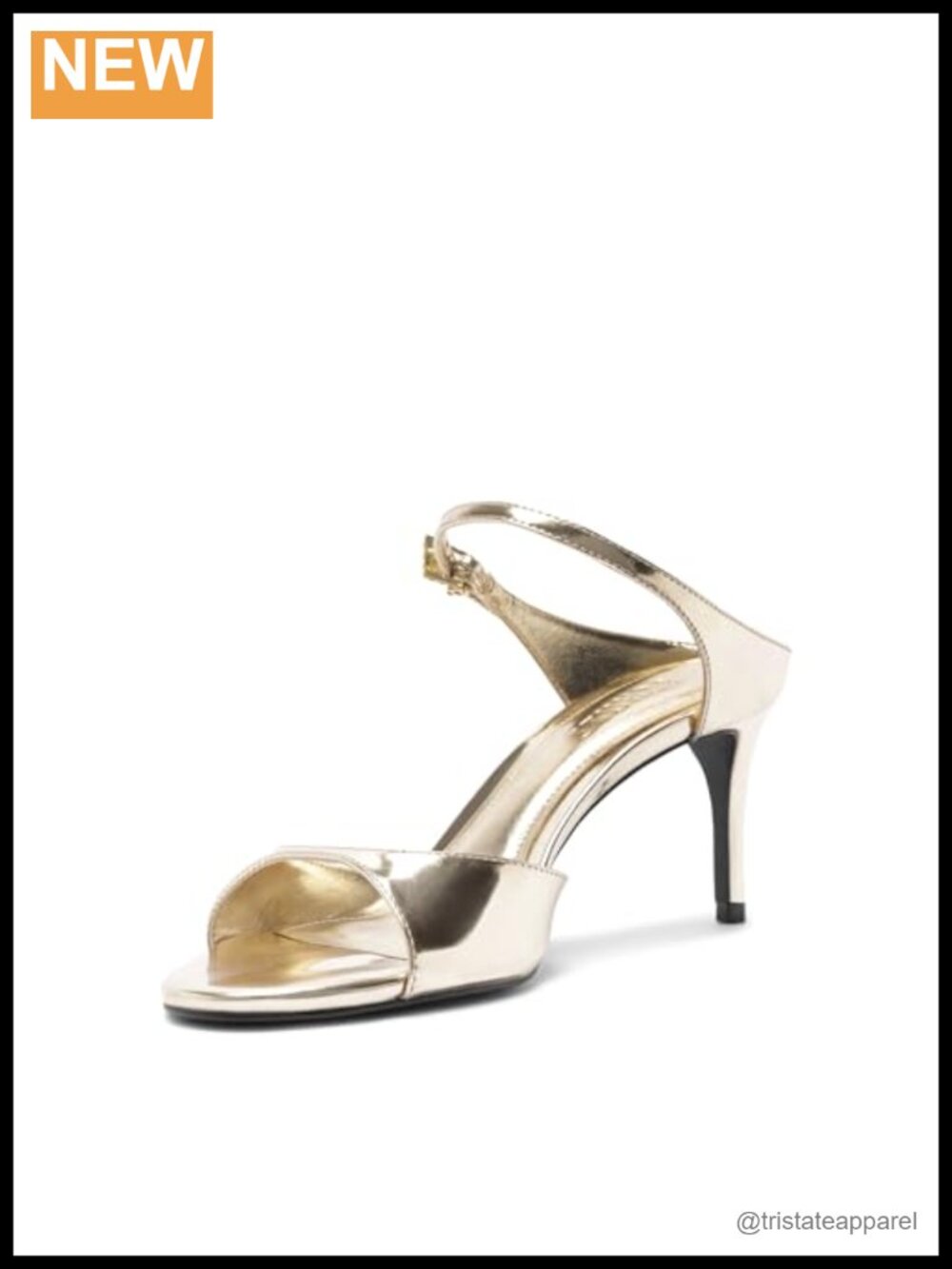 Metallic Leather Strappy Mule Heeled Sandal Mid Stiletto Open Toe Evening